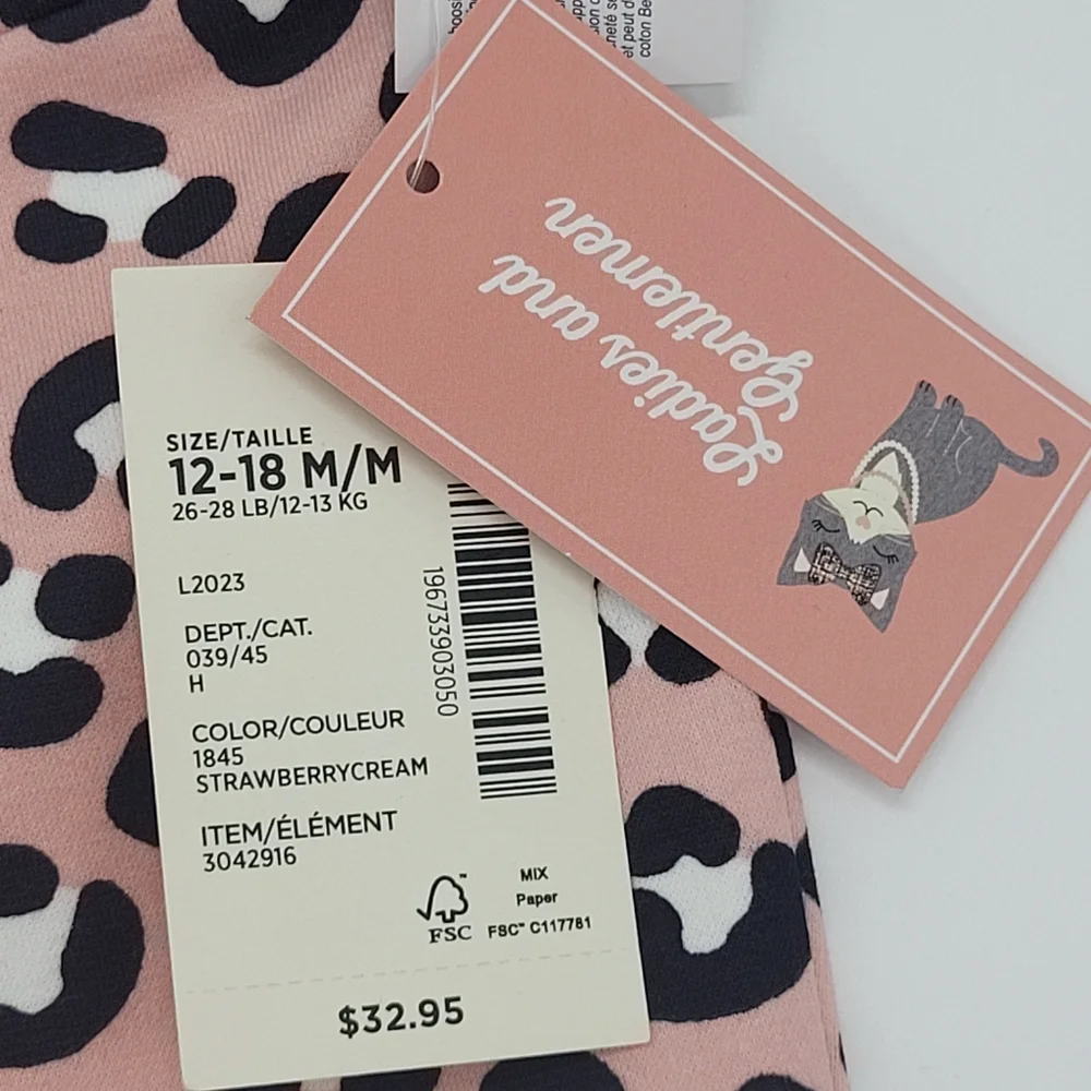 Gymboree Leggings Leopard Animal Print Pink Black Stretch Size 12-18mo NEW